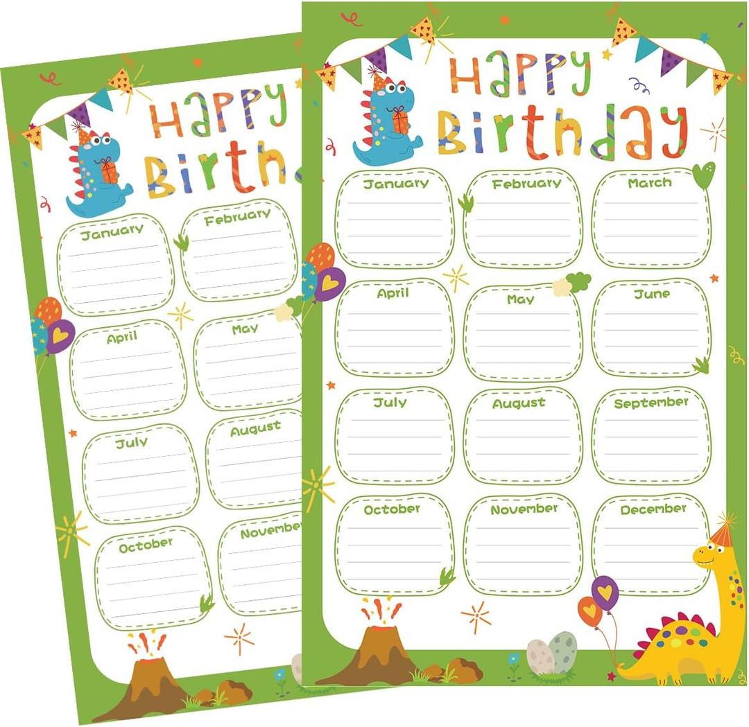 2 Pack Happy Birthday Bulletin Board Decorations Dinosaur Classroom Bday Chart Class Birthday Calendar Posters Back to School Classroom Wall Decorations Teacher Supplies Kindergarten Elementary