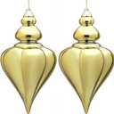 2 Pcs 9" Large Shatterproof Finial Drop Ornaments - Champagne Big Ornaments for Christmas Tree Decorations