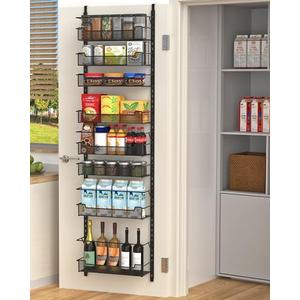 VyGrow Over the Door Pantry Organizer, 8-Tier Over the Door Organizer with Adjustable Basket, Pantry Door Organization for Pantry Kitchen Storage Room Spice Rack, Black