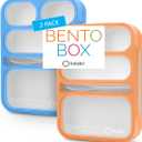 kinsho Bento-Box for Adults or Kids, Lunch-Boxes Portion Control Container for Women Men Girls Boys | Leakproof Snack Containers for School BPA Free Utensils 5 Compartments | Blue, Orange