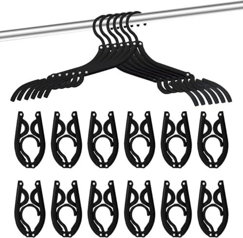 24 PCS Travel Hangers Cruise Ship Essentials Portable Folding Clothes Hangers Travel Accessories Foldable Clothes Drying Rack (Black)