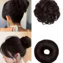 2PCS Messy Bun Hair Piece-Large Wavy Curly & Donut Updo Hair Pieces Set, Scrunchies Synthetic Chignon Ponytail Extensions Thick Updo for Women(Dark Brown)