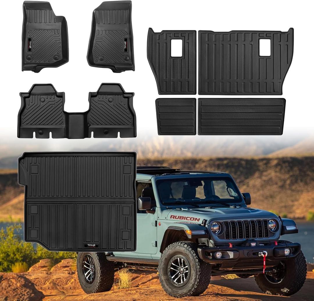 Custom Floor Mats & Cargo Trunk Liner for 2018-2025 2026 Jeep Wrangler JL Accessories All Weather TPE Rubber Protection Mat (for 2018-2026 Jeep Wrangler JL 4 Door Full Set)