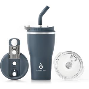 Ideus Insulated Tumbler with Lid and Straw 14 oz, Stainless Steel Double-Wall Vacuum Leak-Proof Travel Coffee Mug, Cup Holder Friendly, Navy Blue