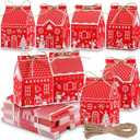 Zhanmai 48 Pcs Christmas Treat Boxes Candy Red Village Vintage Mini Gingerbread House Favor Box Christmas Party Paperboard Gift Boxes for Xmas Holiday Party Treat Cookie Goodie Snack Gift Packaging