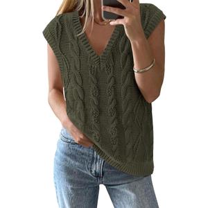 BTFBM Sweater Vest Women Oversized V Neck Cable Knit Casual Pullover Sweaters Fall Outfits 2025 Sleeveless Tops (Green, S)