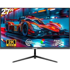 Gaming Monitor 27 inch QHD IPS, PC Screen 120Hz 2K (25601440P), Ultra-Thin Zero Frame Computer Display for Home Office Business, DP, HDMI, Wall-Mounted, Black 