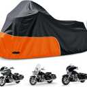 Motorcycle Cover Fits for Harley Davidson Road King Road Glide Electra Glide Low Rider-ST HD Goldwing, All Weather Waterproof Cruiser Motorcycle Cover, Black&Orange (107"-Side Box)
