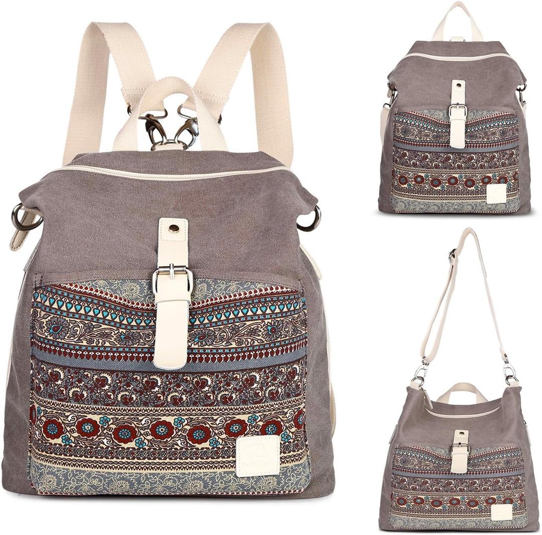 Backpack Purse Women Girls Canvas Backpack/Rucksack Convertible Shoulder bag Casual Daypack (Gray)
