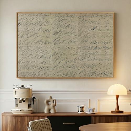 Framed Modern Neutral Beige Abstract Wall Art, Minimalist Canvas Prints Paintings for Walls, Contemporary Black Sketch Line Scribble Pictures for Living Room Bedroom Hallway Wall Decor 24x36 In