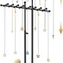 MODOWEY Necklace Holder Organizer Stand with 36 Hooks, Tall Display Tree Rack for Women Men Jewelry Storage, Adjustable 2 Tier Metal Hanger Wood Tray for Vendor, Large Capacity for Dresser Small Space (Black+Brown)