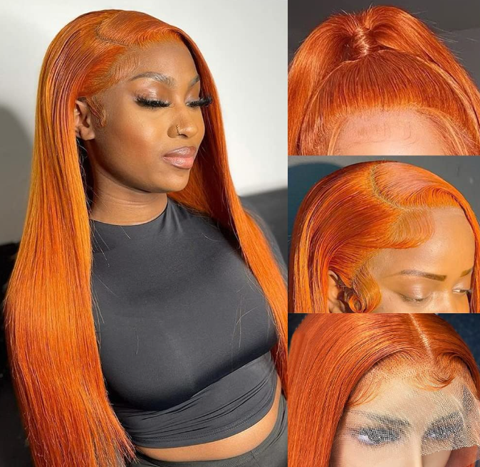 Burnt Orange Wig Human Hair Straight 13x4 Lace Front Wigs for Women Transparent Copper Ginger Lace Front Wigs Pre Plucked Bleached Knots Brazilian Virgin Lace Frontal Wigs 150% Density (10 Inch)
