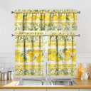 Lemon Kitchen Curtains Sets for Windows Lemon Summer Curtain Sink Window Valance 3 Piece Set Yellow Kitchen Decor Tier Curtains 3 Panels for Living Room Bedroom