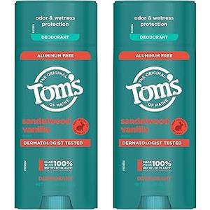 Tom’s of Maine Sandalwood Vanilla Aluminum Free Natural Deodorant For Women & Men | Goes on Clear | Odor & Wetness Protection | Naturally Derived and Moisture-Locking Ingredients | 3.25 oz pack of 2
