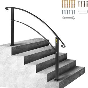 VEVOR Handrails for Outdoor Steps, Fit 1 or 5 Steps Outdoor Stair Railing, Black Wrought Iron Handrail, Flexible Front Porch Hand Rail, Transitional Handrails for Concrete Steps or Wooden Stairs