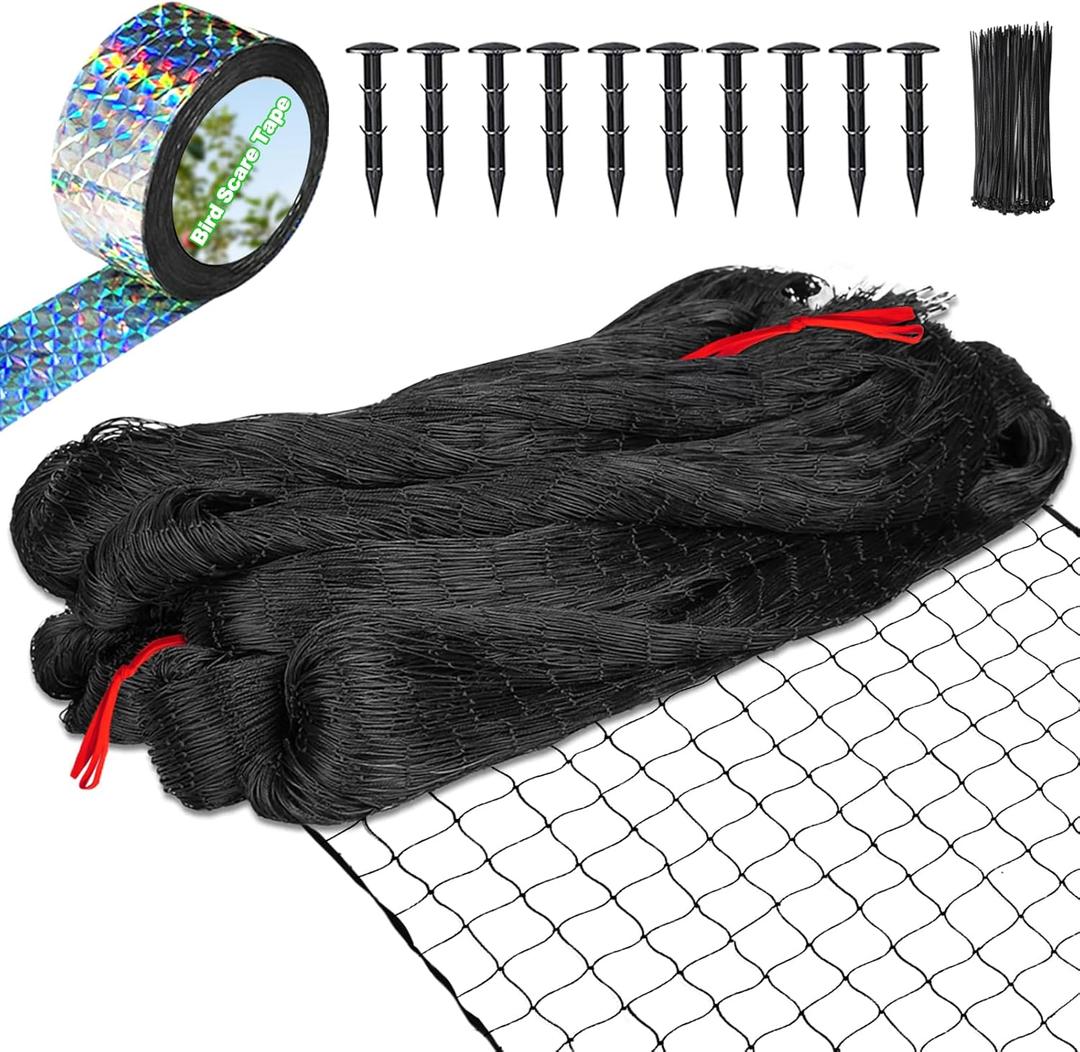 BSTPCOO Bird Netting 25'x50' with 2" Mesh Garden Net with Bird Scare Tape, Avian Nettings for Chicken Coop Roof, Heavy Duty Nylon Nettings for Garden, Chicken Coop Netting Fruit Tree Net