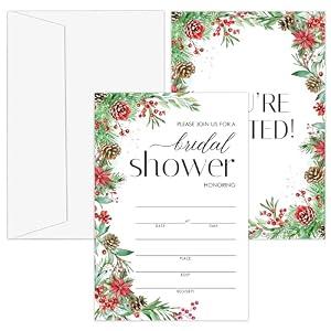 OXRUN Bridal Shower Invitations, 25 Winter Wreath Invites with Envelopes for Bridal Shower Reception Engagement Party, Christmas Holiday Wedding Party Cards - C06
