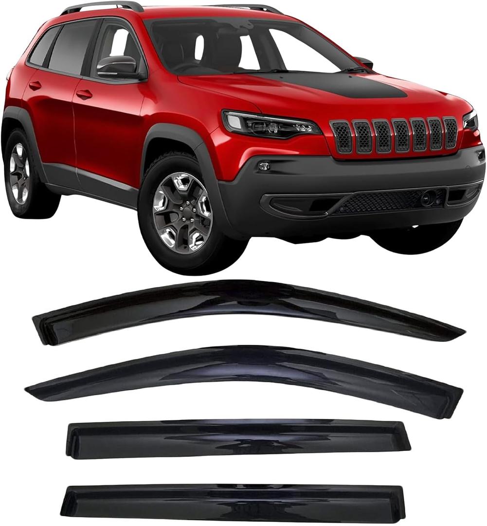 2014-2023 Side Window Visor Deflectors for Jeep Cherokee KL Latitude Altitude Limited Trailhawk X Smoke Tinted Rain Guards 2015 2016 2017 2018 2019 2020 2021 2022