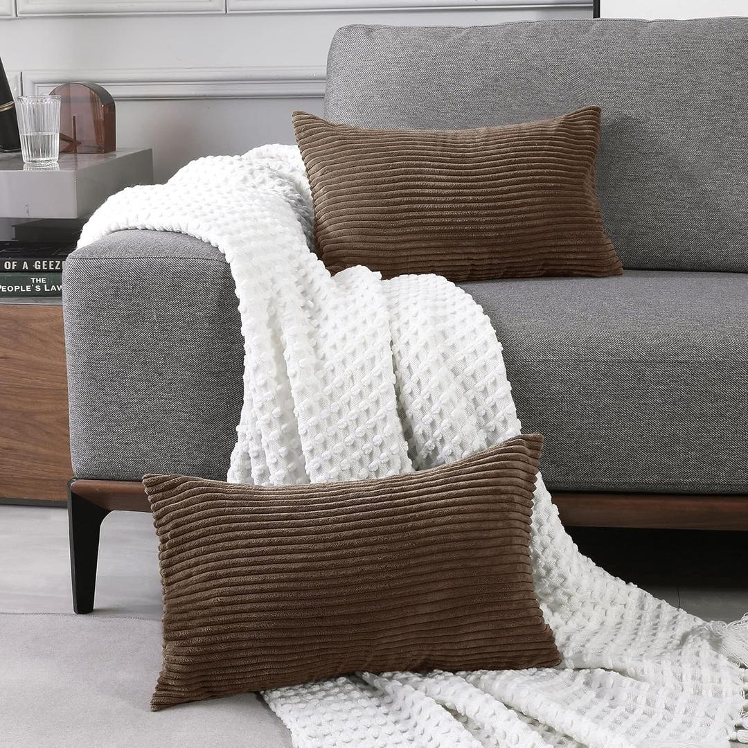 Deconovo Pack of 2, Square Pillowcase Covers, 20x20Inch, Cream Decorative Cushion Covers with Pattern Stripes, Corduroy Pillow Cases Machine Washable for Bedroom Sofa Couch