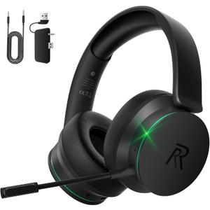 RYR Wireless Gaming Headset for Xbox Series X|S, Xbox One, PS5, PS4, Mac, Bluetooth 5.3, 3D Surround Sound, Rotatable Earmuffs, Gaming Headphones with Noise Canceling Microphones-Blackgreen