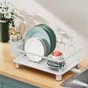 Small Dish Drying Rack, Space Saving Dish Racks for Kitchen Counter, Kitchen Organizer Dish Drainer with Cutlery Holder for Spoons and Forks, 11''W x 15''L, White