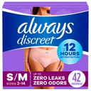 Always Discreet Adult Incontinence Underwear for Women and Postpartum Underwear, Small/Medium, Up to 100% Bladder Leak Protection, 84 Count (2 Packs of 42) XXL
