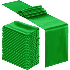 Bencailor 24 Pcs Emerald Green Satin Table Runner Bulk 12 x 108 Inches Long Table Runners Bright Smooth Fabric Tablecloth for Wedding Banquet Birthday Spring Graduation Party Decorations