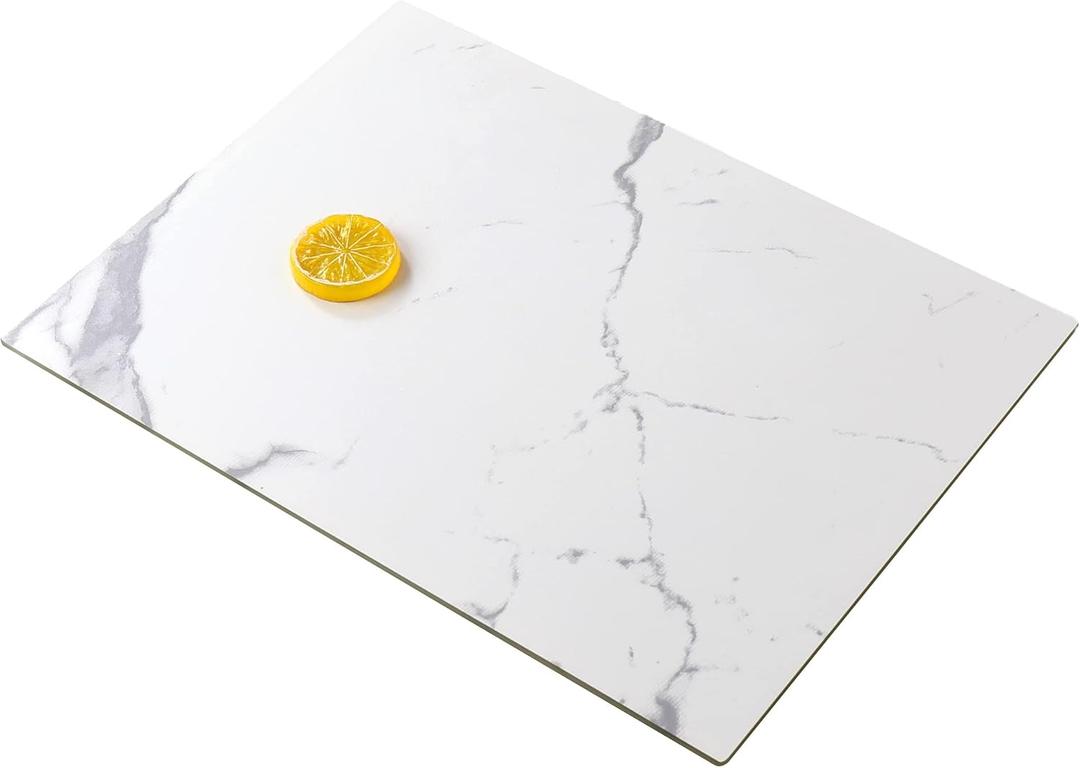 Glass Cutting Board for Kitchen Counter, Tempered Glass Chopping Boards Dishwasher Safe, Small Countertop Tray, Scratch Resistant, Heat Resistant, 16"x12", White Marble Look