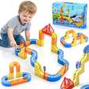 Electric Train Set for Kids 3 4 5 6 7 8, 3D Flexible Race Track 83 PCS Car Track for Toddlers 3-5, Magnetic Track Car Toys Gravity Defying Train Track Stem Learning Toy Gift Cube Track