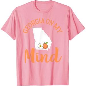 Georgia On My Mind GA Atlanta Peach Funny Southern State T-Shirt Pink, XS  Georgia On My Mind GA Atlanta Peach Funny Southern State T-Shirt Pink, XS