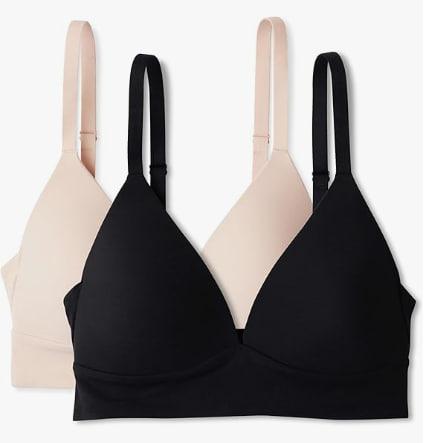 Amazon Essentials Women's Peached Microfiber Lined V-Neck Bralette, Black/Beige, XXS