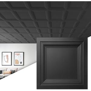 Art3d 12-Pack Square Black Drop Ceiling Tile 2ft x 2ft, PVC Ceiling Panel 24 x 24in