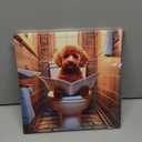 TcnBzydkij Square Canvas Bathroom Decor Poodle Dog Wall Decor Poster Animals Reading Newspaper Theme Bathroom Wall Art Print Toilet Wall Decor Home Gift 12x12inch Framed, style-34