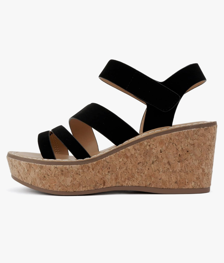 Soda “Sheet” ~ Women Round Toe Multi Strap Wedge Sandal, 7,5