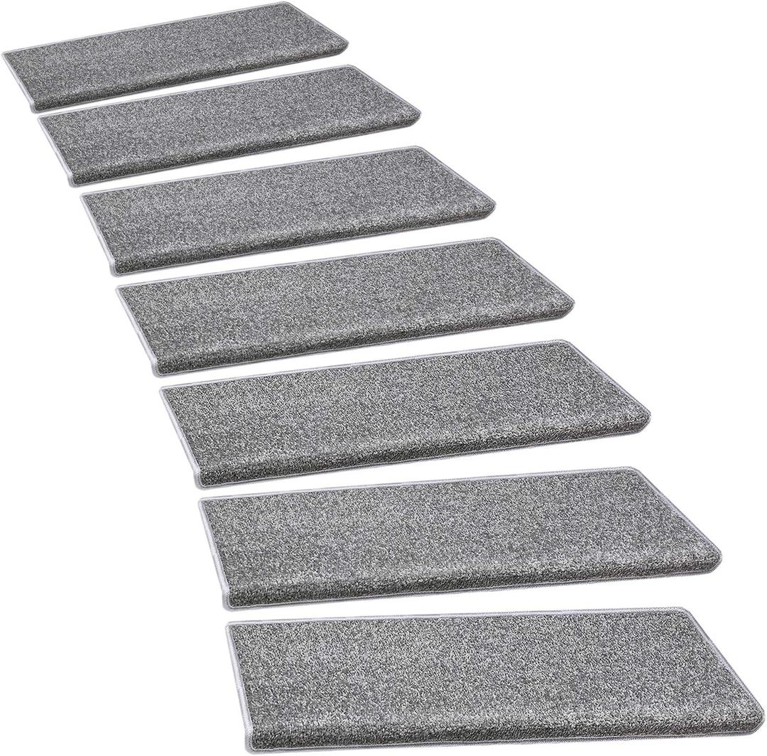 PURE ERA Bullnose Carpet Stair Treads Set Tape Free Non-Slip Indoor Stair Protectors Pet Friendly Rugs Covers Soft Skid Resistant Washable Reusable 9.5" x 30"(14 Pieces,Gray)