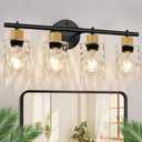 MOKATNG Bathroom Light Fixtures, 4-Light Coastal Vanity Lights with Crystal Glass Shade, Black Bathroom Wall Lamp for Mirror Kitchen Hallway Cabinet