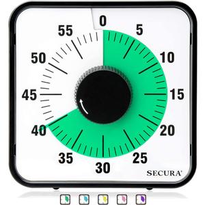 Secura 60-Minute Visual Countdown Timer, 7.5-Inch Oversize Classroom Visual Timer for Kids and Adults, Durable Mechanical Kitchen Timer Clock with Magnetic Backing (Green)