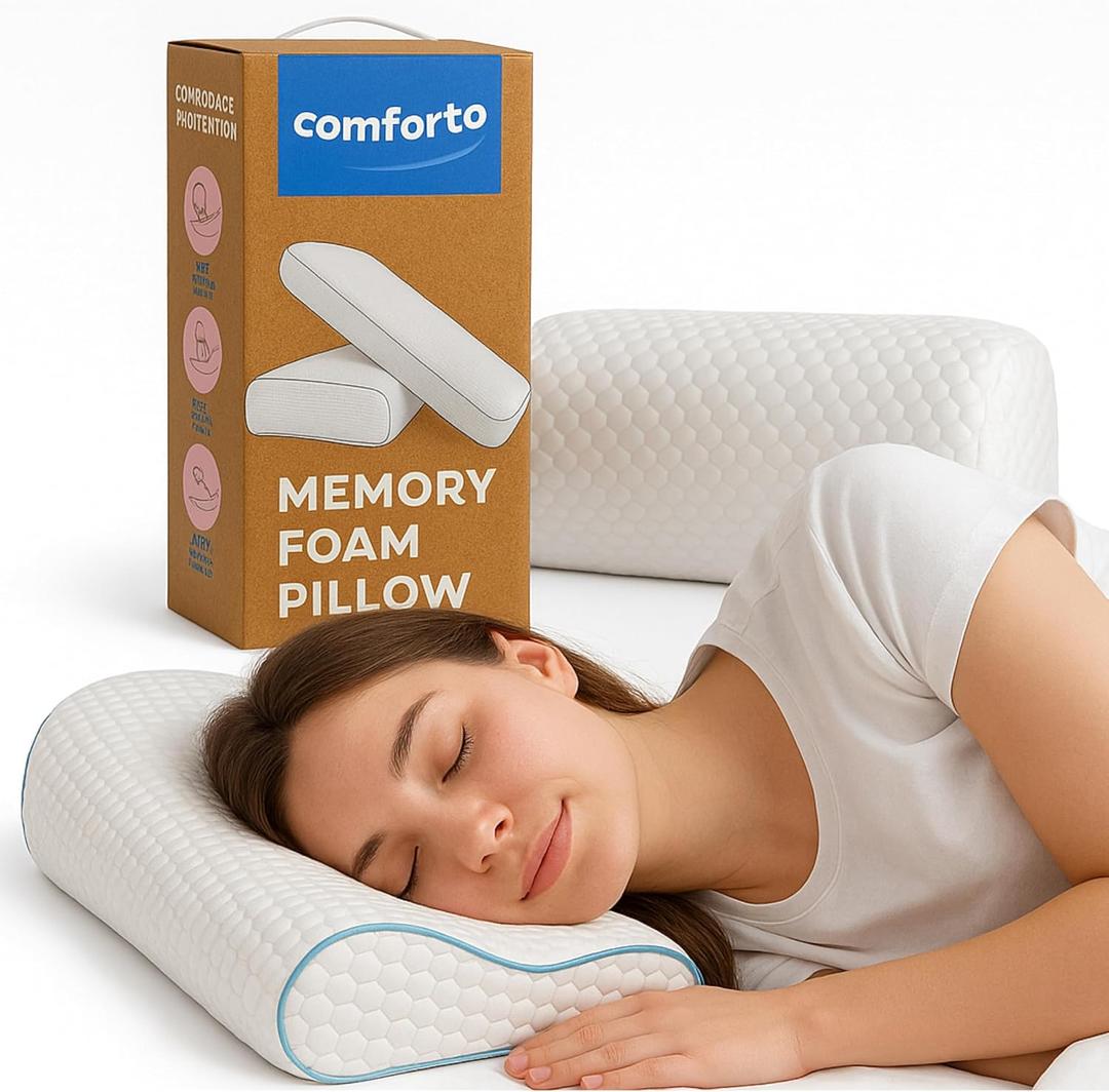 Cooling Memory Foam Cervical Neck Pillow – Contour Orthopedic Pillow for Neck and Shoulder Pain – Ergonomic Cooling Pillow for Sleeping