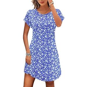 PLOKNRD Women's Casual Dress Summer Short Sleeve T-Shirt Dress Crew Neck Basic Dresses 2025, L