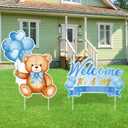 2Pcs Baby Shower Yard Sign with Stake Gender Reveal Yard Sign Blue Bear Lawn Decoration Welcome It's A Boy Lawn Decor Welcome Baby Boy Announcement Decor for Outdoor Gender Reveal Party