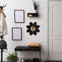 hogardeck Metal Flower Wall Decor, 16" Black & Gold Floral Metal Wall Art for Indoor Outdoor, Boho Modern Wall Decor for Bathroom, Living Room, Kitchen, Bedroom, Porch, Garden, Yard