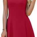 WEACZZY Womens Summer Sleeveless Dresses Boat Neck A-Line Casual Elegant Cocktail Dress with Pockets (Red, L)