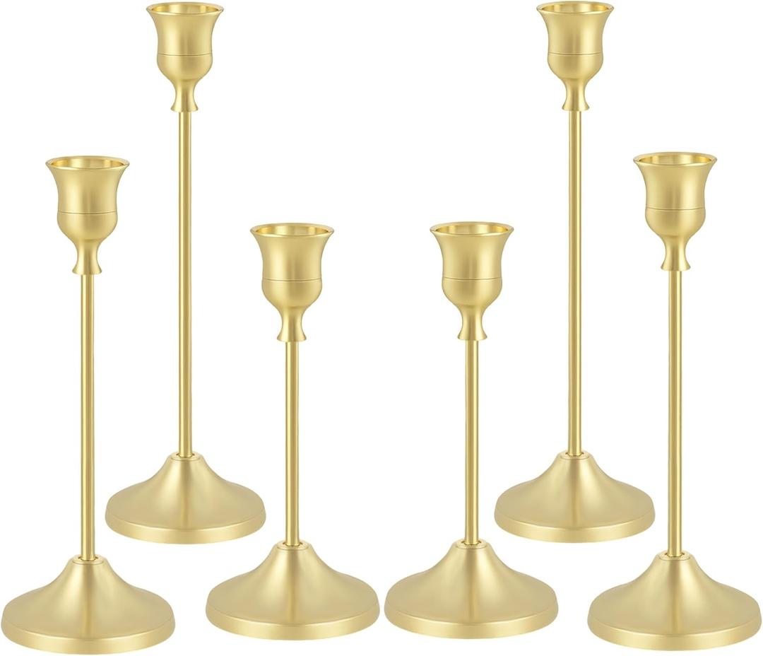 Candlestick Holders, 6PCS Gold Metal Taper Candle Holder Vintage Candlestick Holder Decorative for Home Decor Table Centerpiece Wedding Housewarming Gift