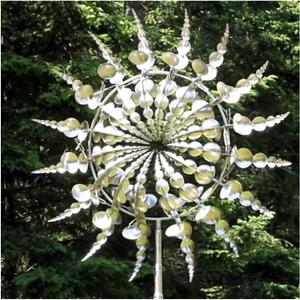 Unique and Magical Metal Windmill,3D Wind Powered Kinetic Sculpture, Lawn Solar Wind Wind Spinners for Yard and Garden, Wind Catchers Metal Outdoor Patio Decoration Wind Sculpture (Silvery)
