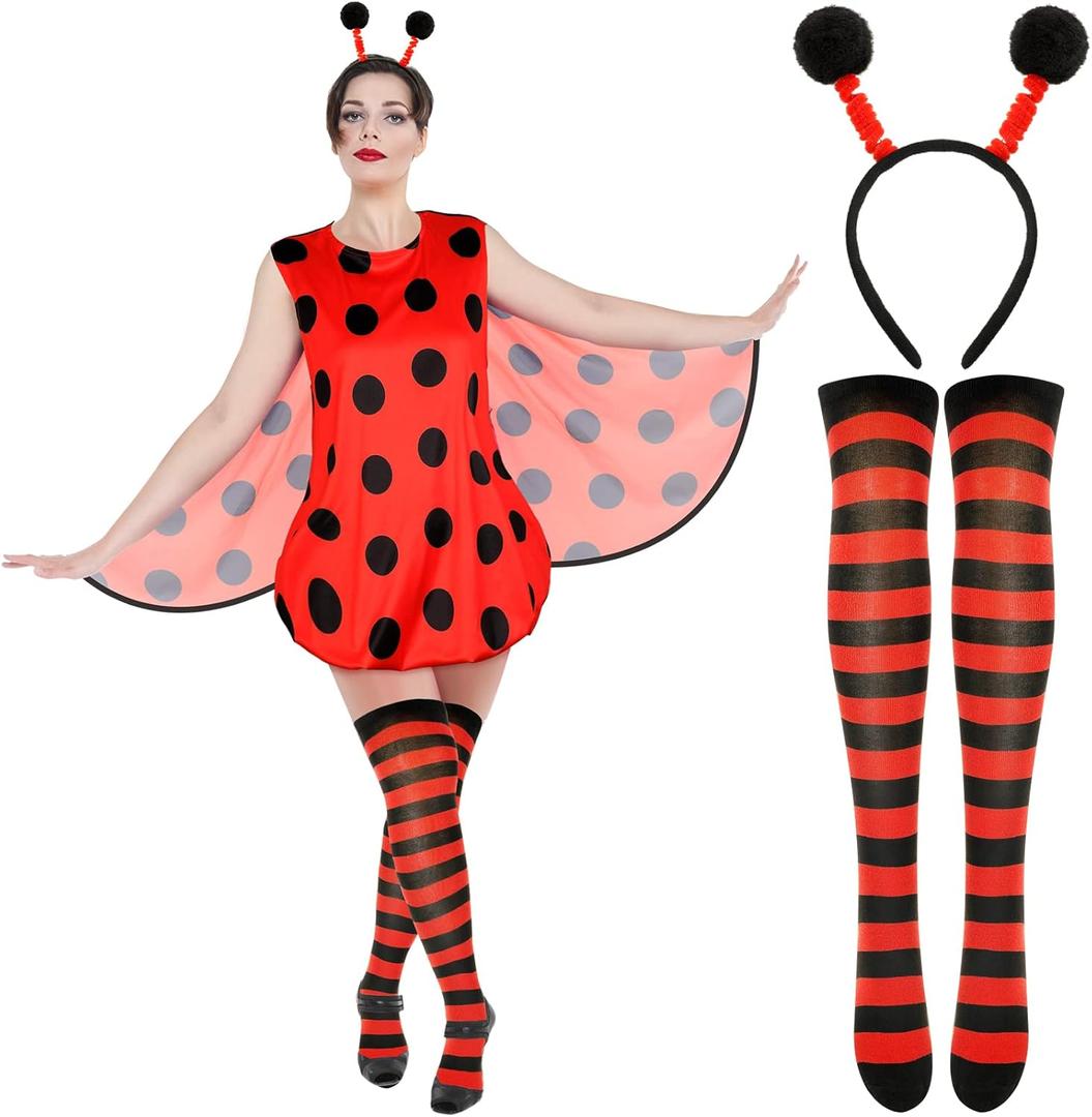 Zhanmai Halloween Women Ladybug Costume Set Ladybug Costume Dress Headband Socks for Carnival World Book Day Cosplay (Small)