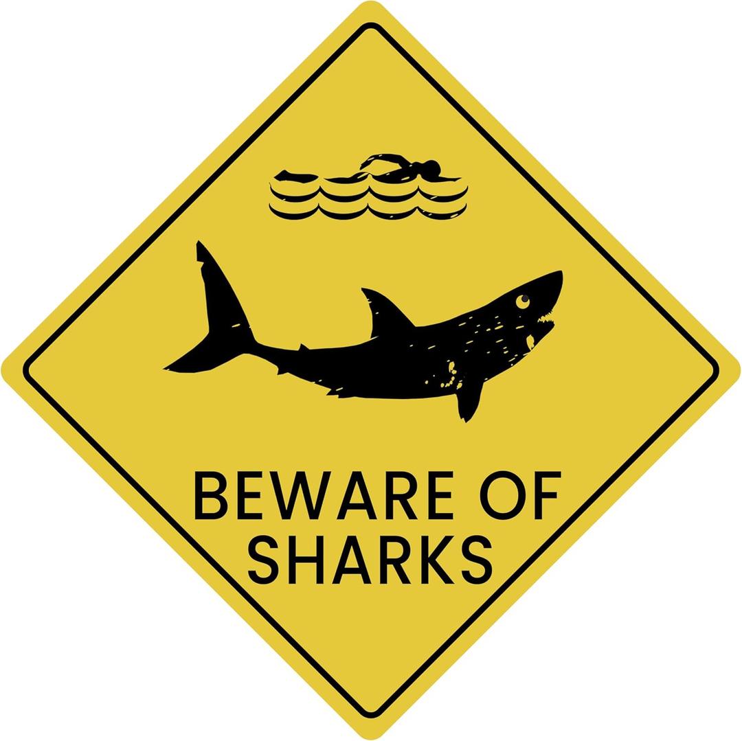 Beware of Shark Vintage Aluminum Sign 12 x 12 Inch, Shark Bedroom Decor for Boys Kids, Shark Gifts Decorations Poster Pictures Wall Art Stuff