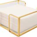 Cocktail Napkin Holder,Gold Square Napkin Holder Fit for 5x5 Cocktail-Sized Napkins,Glass Napkin Holders for Kitchen Counter Table Party Bar Decor