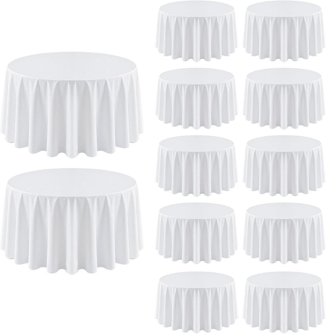 12 Pack Round Tablecloth 120 Inch Cloth White Tablecloth for Round Tables, Washable Polyester Table Cloth Stain and Wrinkle Resistant Decorative Table Cover for Wedding Party Dining Banquet