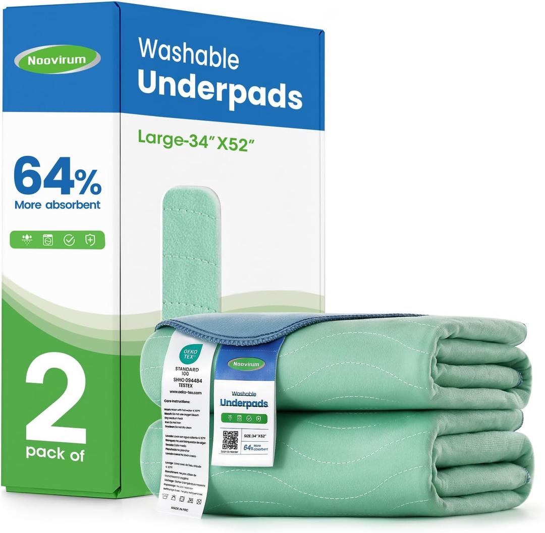 Noovirum Chuck Pads Washable - 34"x52"(Pack of 2) - Reusable Bed Underpads for Adults - Chux Pads for Incontinence - Heavy Absorbency Waterproof Mattress Protector for Elderly, Bedwetting, Postpartum