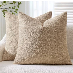 ANRODUO Pack of 1 Textured Boucle Throw Pillow Covers Soft Camel Euro Decorative Accent Solid Pillow Cases Cozy Modern Couch Cushion Case for Chair Sofa Bedroom Living Room Home Decor, 24 x 24 Inch